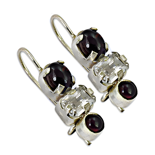 Pure Style Garnet & Cz Gemstone Silver Earrings