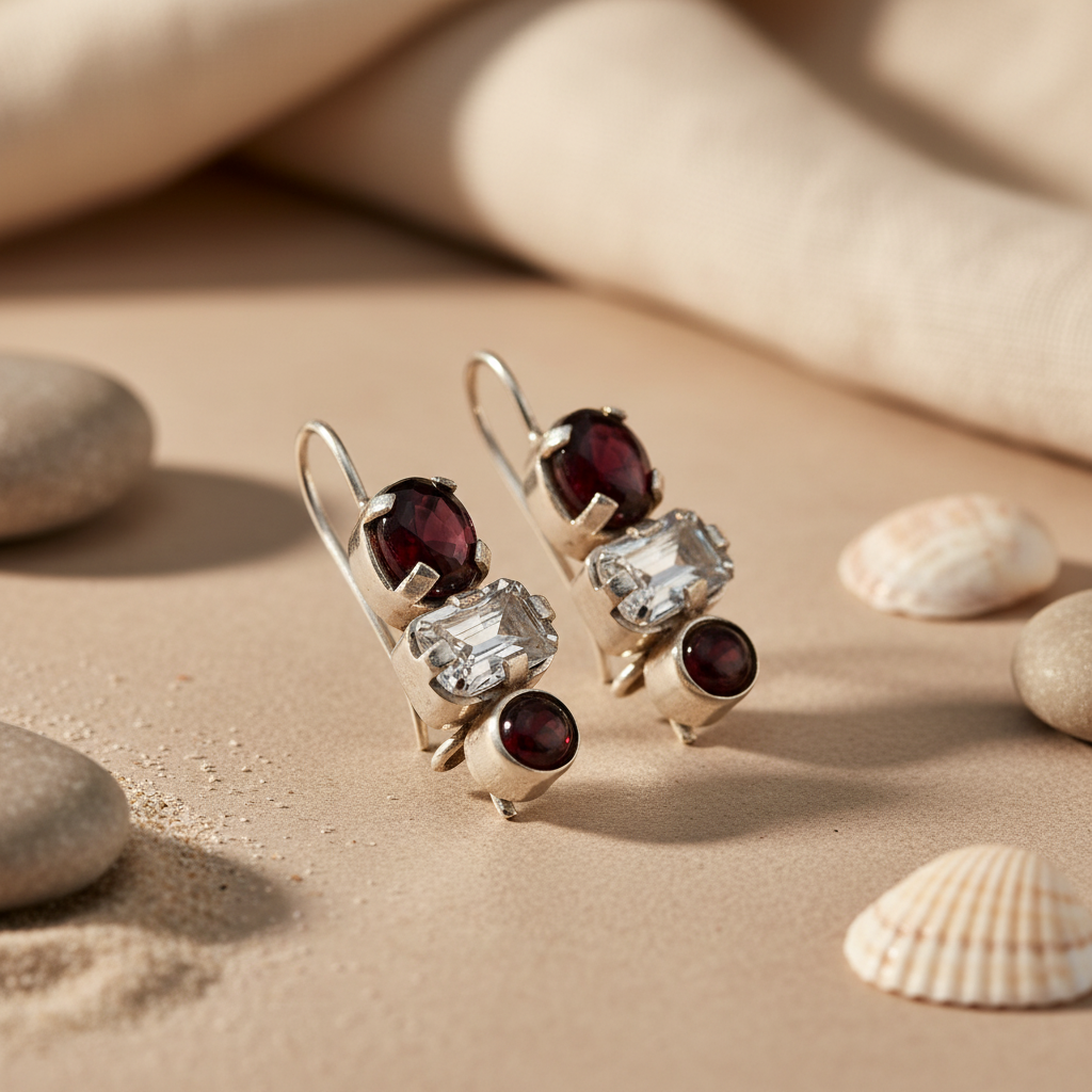 Silver Garnet & Crystal Earrings for Women | Dangle Jewelry