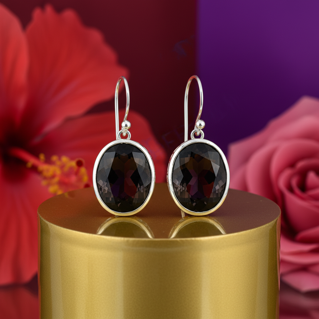 925 silver smoky quartz earrings for women | gemstone jewelry