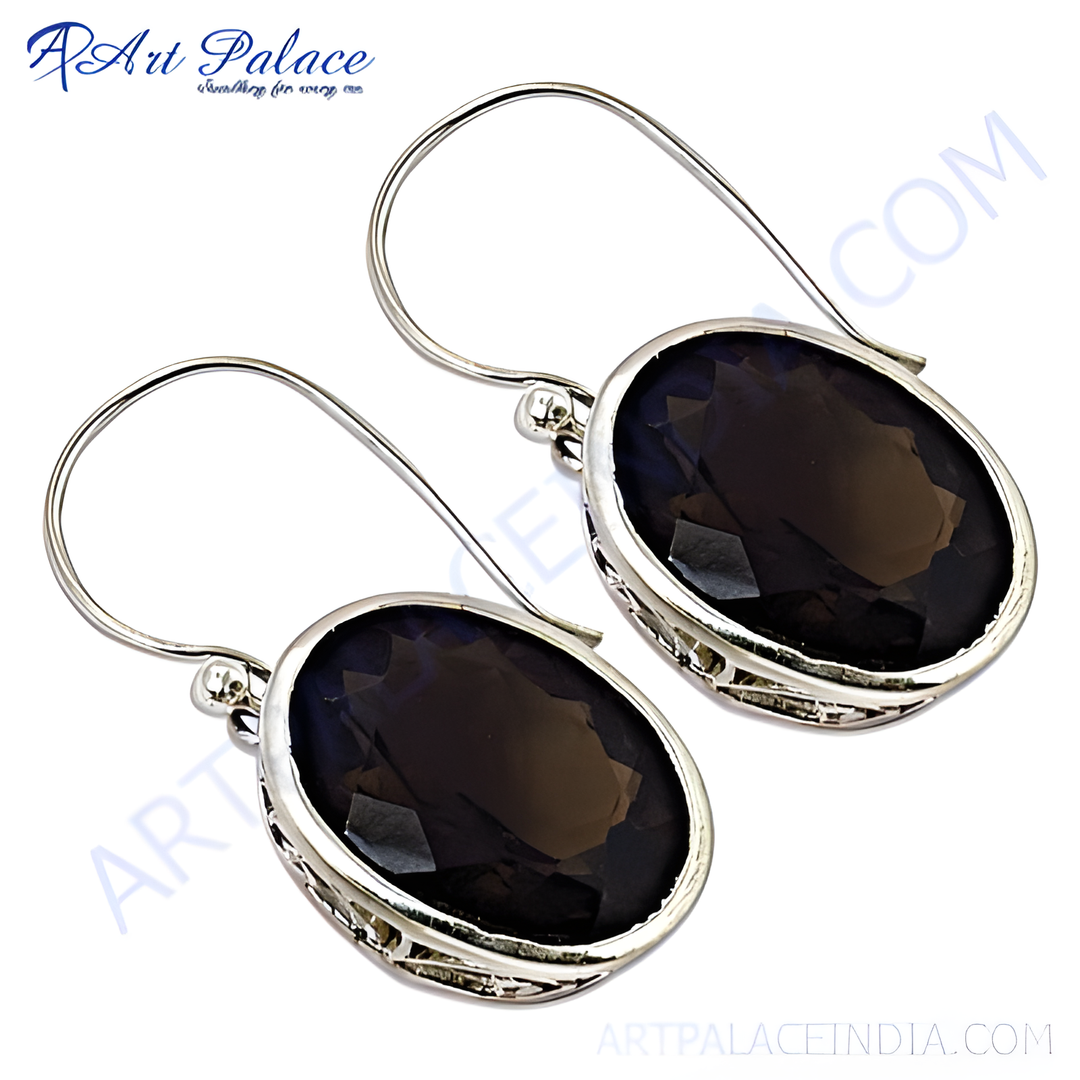 925 sterling silver drop earrings with oval-cut smoky quartz gemstone.