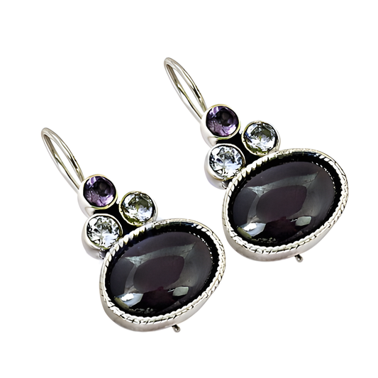 Exclusive Amethyst & Garnet & Cz Gemstone Silver Earrings