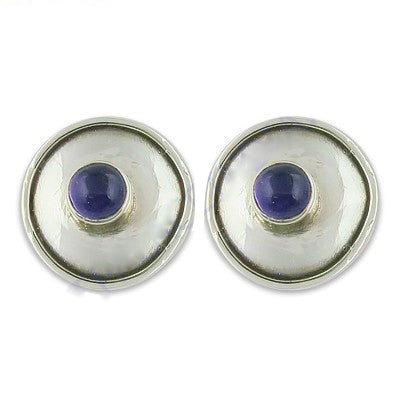 925 Silver Round Stud Earrings with Blue Stone for Women