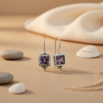 将图像加载到图库查看器中， 925 Silver Amethyst Square Earrings for Women | Gemstone Jewelry

