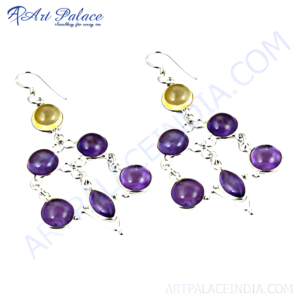 925 sterling silver drop earrings with amethyst gemstones, showcasing purple stones and elegant design