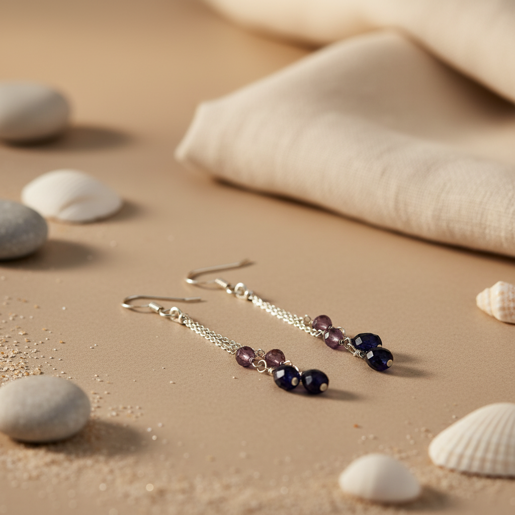 Silver Dangle Earrings with Purple Gemstones | For Women
