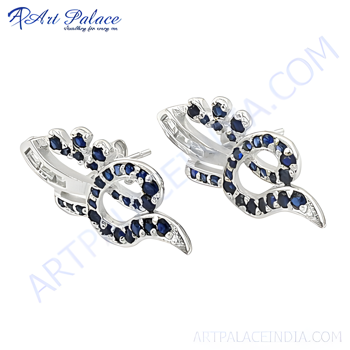 Elegant silver stud earrings with blue sapphire gemstones, perfect for women