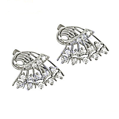 Silver cubic zirconia fan earrings for women | dainty jewelry
