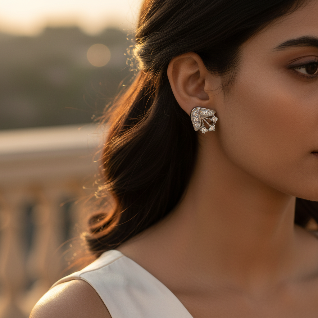 Silver Cubic Zirconia Stud Earrings | Women's Daily Wear Jewelry