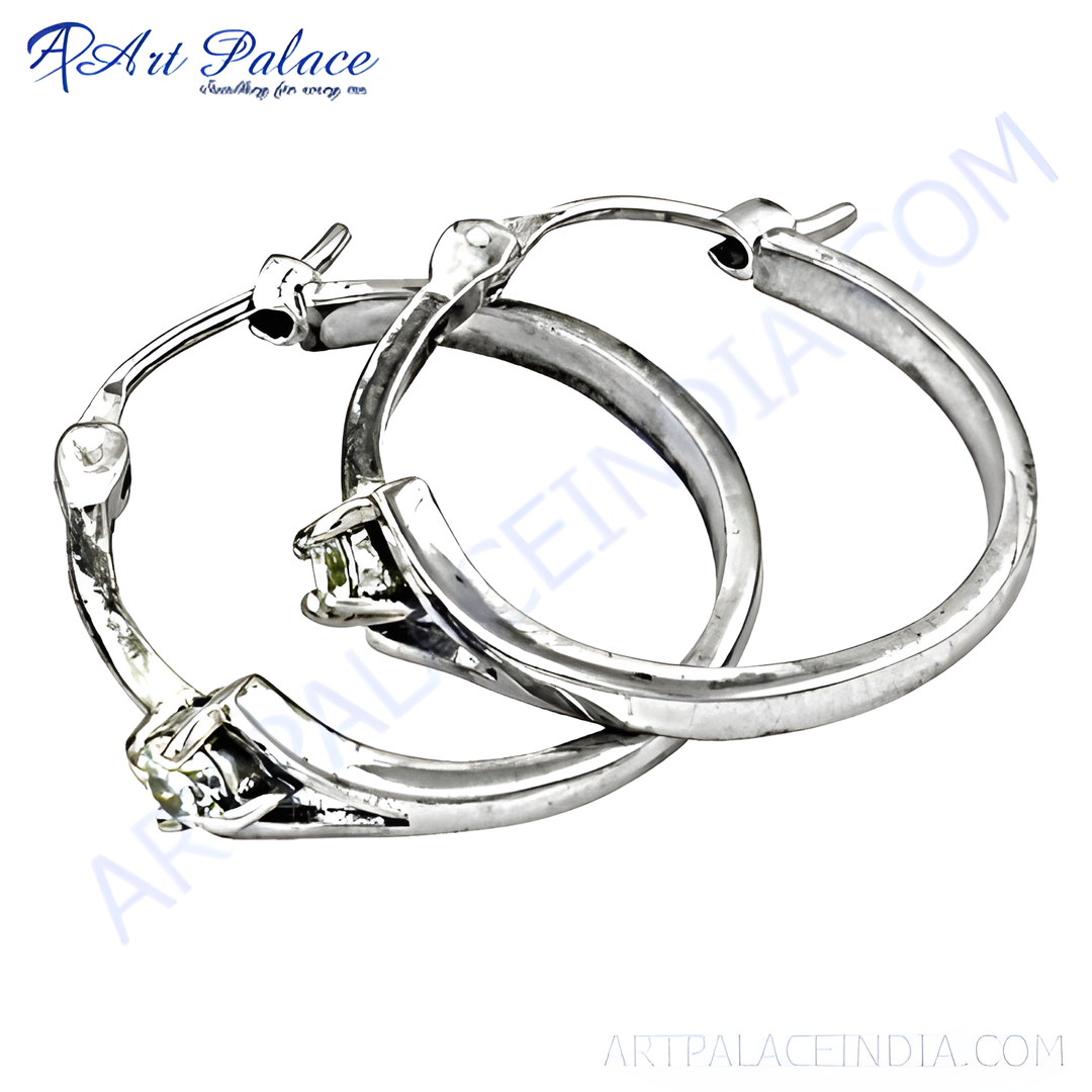 925 sterling silver hoop earrings with a small gemstone, perfect for daily wear.