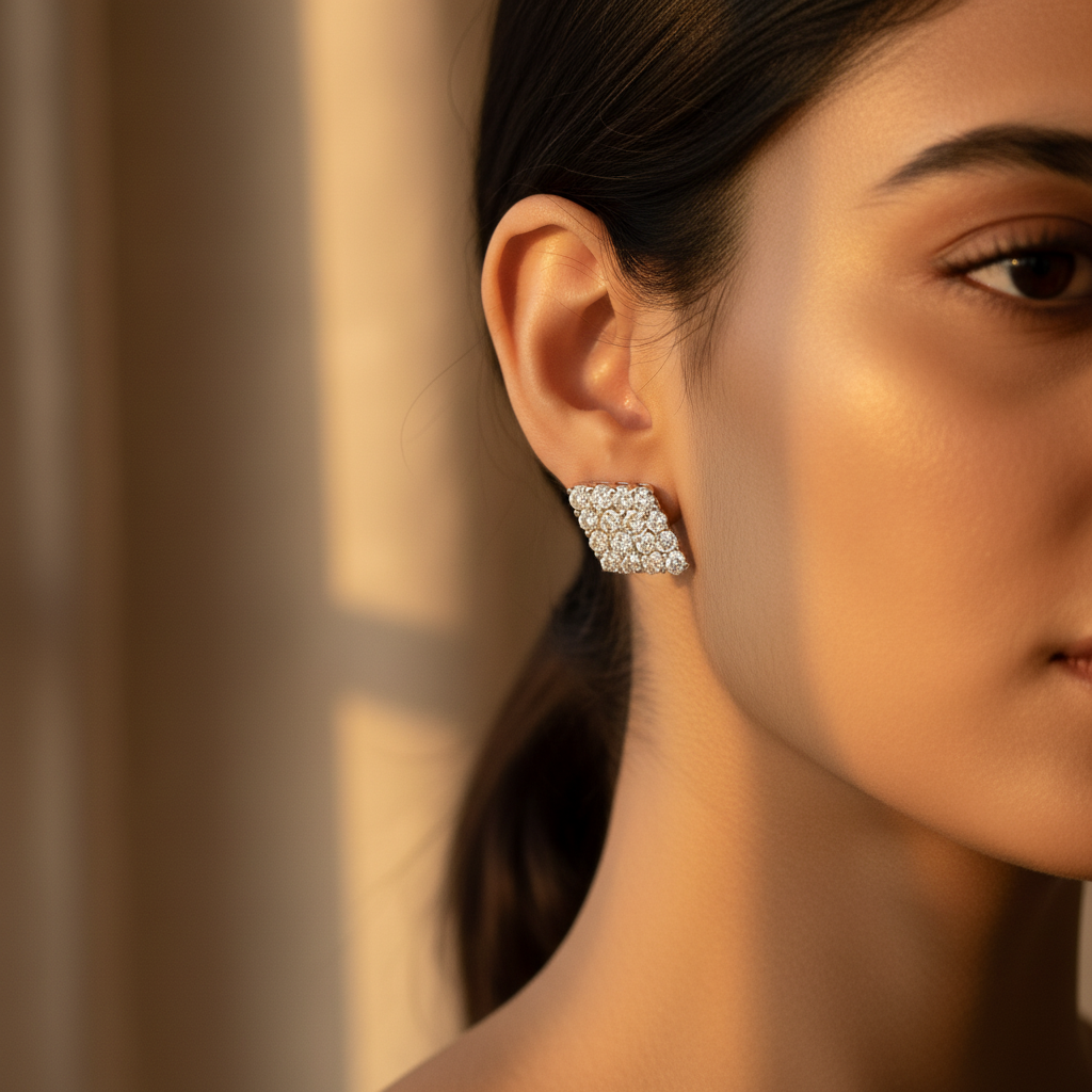 Silver Stud Earrings with Cubic Zirconia for Women