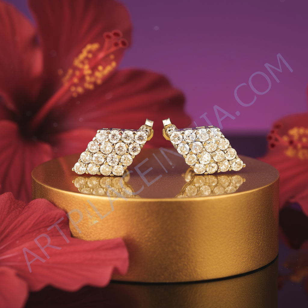 Silver stud earrings with cubic zirconia for women