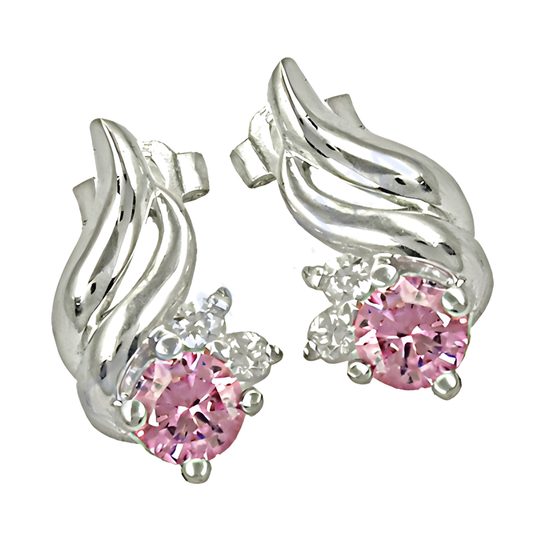 Romantic White & Pink Cz Gemstone Silver Earrings Attractive Cz Earrings Solid Cz Earrings