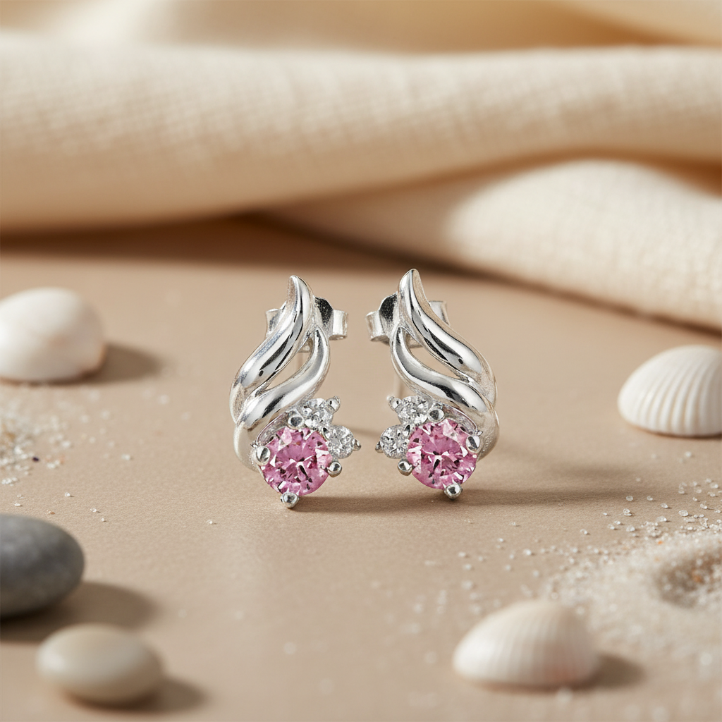 925 Silver Pink Stud Earrings | Gemstone Jewelry for Women