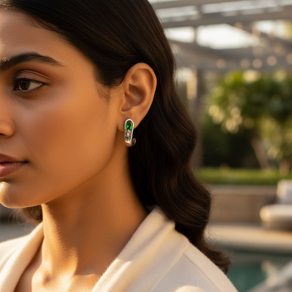 925 Silver Emerald Green Earrings | Stud Jewelry for Women