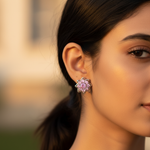 Load image into Gallery viewer, Pink Sapphire Flower Stud Earrings in Sterling Silver | For Women
