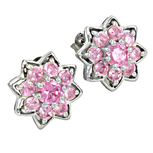 Classic Pink Cubic Zirconia Sterling Silver Earrings Jewelry, 925 Sterling Silver Jewelry Flower Design Earrings Pink Cz Earrings