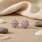 Load image into Gallery viewer, Pink Sapphire Flower Stud Earrings in Sterling Silver | For Women
