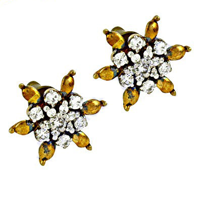Gold plating floral stud earrings with cubic zirconia | women's jewelry