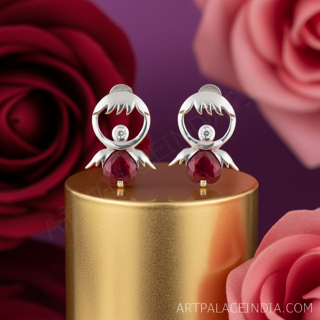 Silver Ruby Earrings | Floral Studs for Women | Gift Jewelry