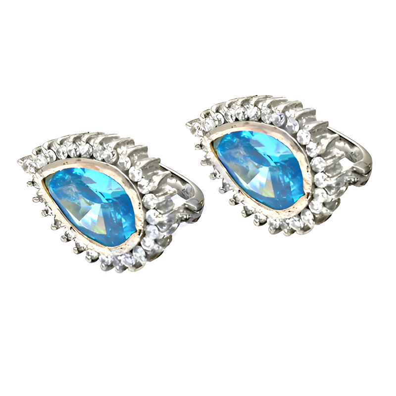 Designer Party Wear Blue Topaz & Cubic Zirconia Silver Earrings Superior Cz Earrings Pretty Cz Earrings