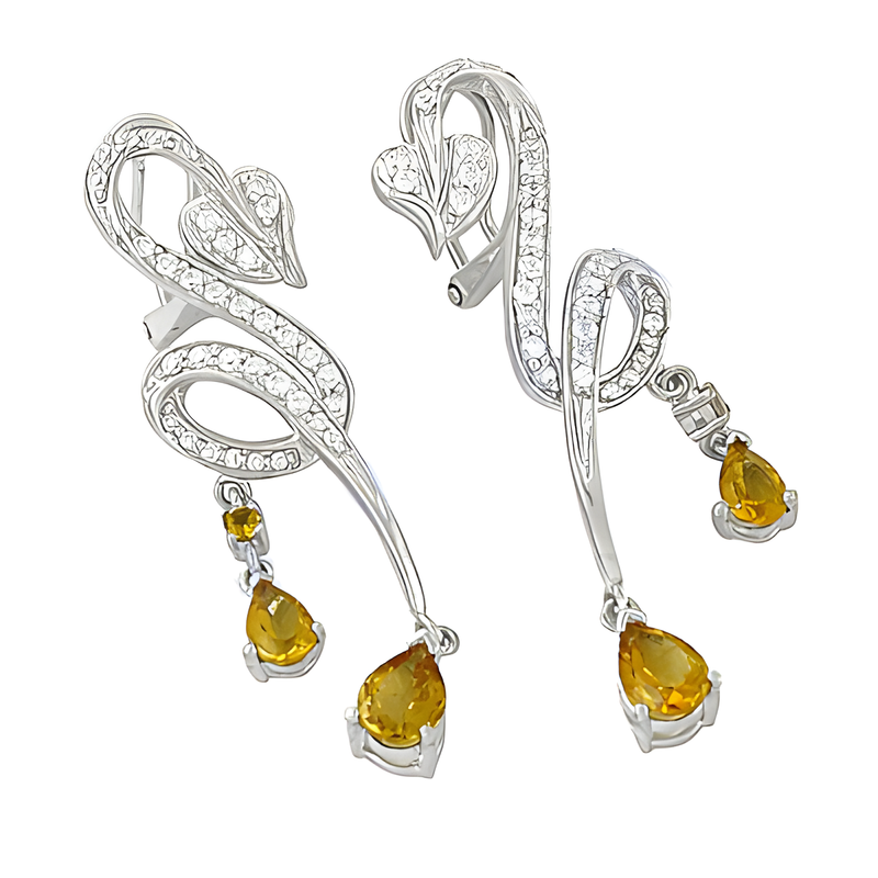 Beautiful Unique Style Cz & Yellow Glass Silver Long Earrings Latest Design Cz Earring Fashion Cz Earring