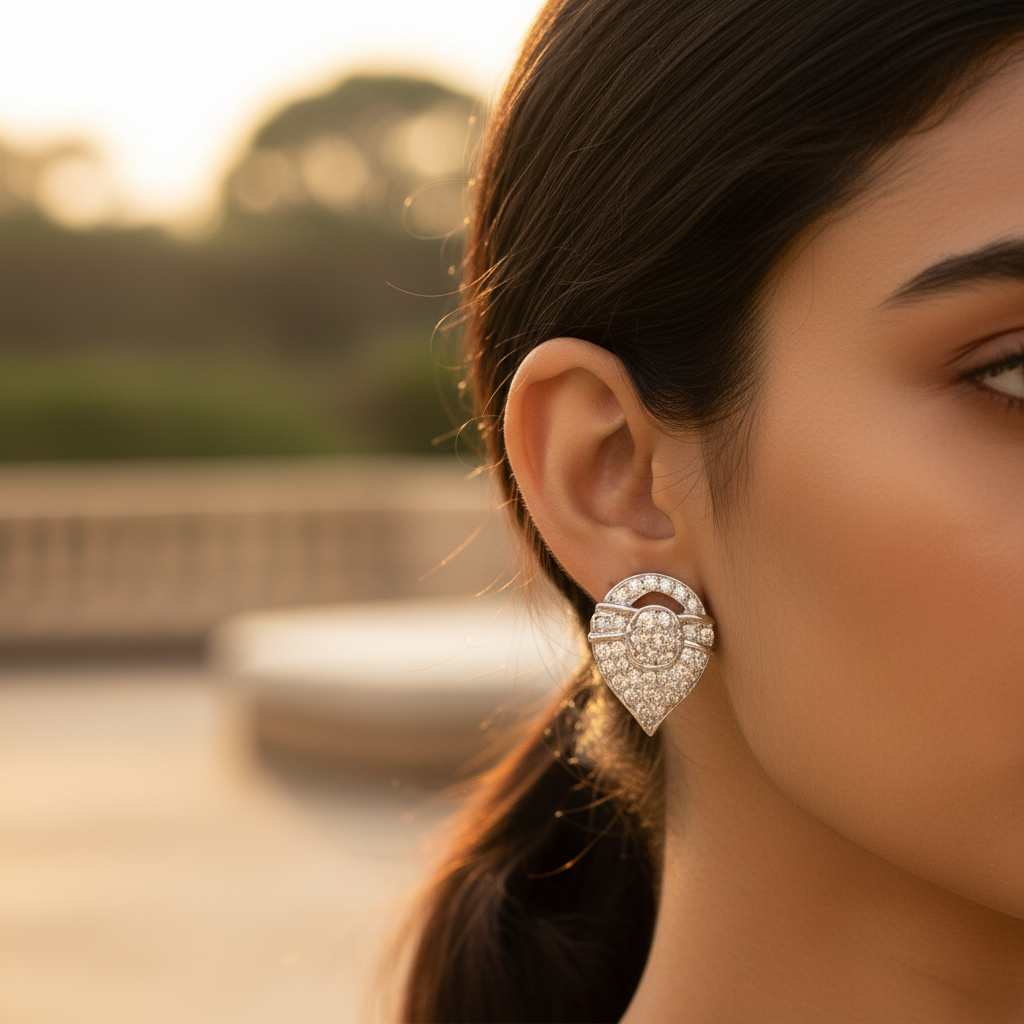 925 Silver Diamond Stud Earrings | Heart Shaped Earrings for Women