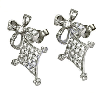 Silver bow stud earrings with cubic zirconia | women's jewelry