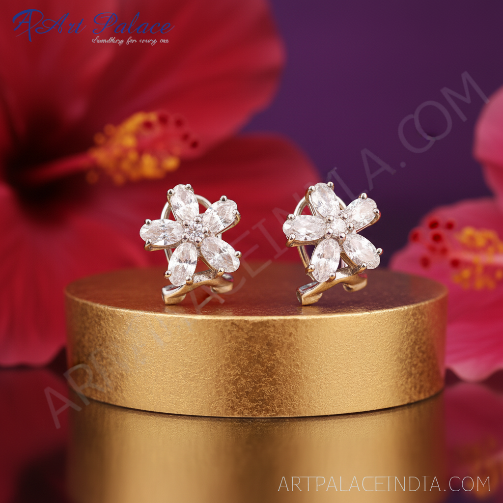 Floral Stud Earrings with Cubic Zirconia | Women's Jewelry Gift
