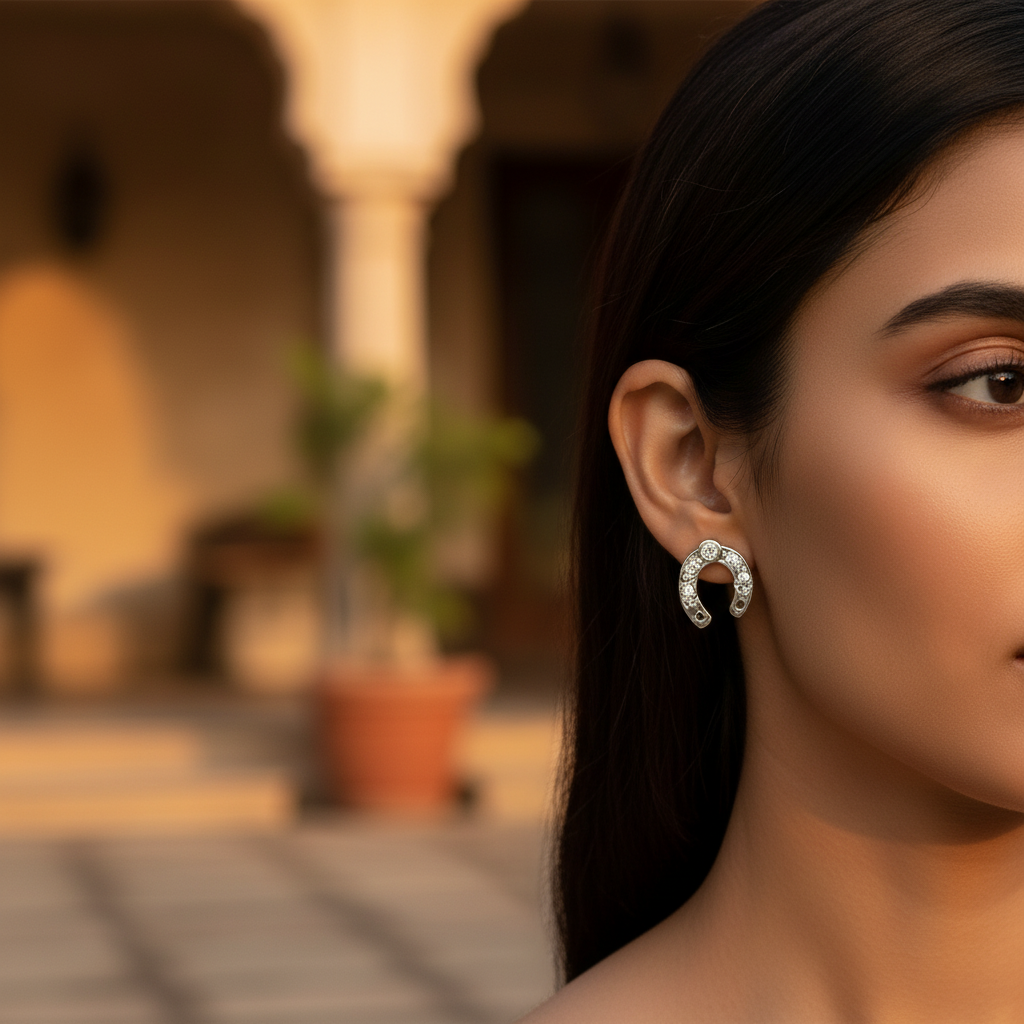 925 Silver Horseshoe Stud Earrings for Women | Gift