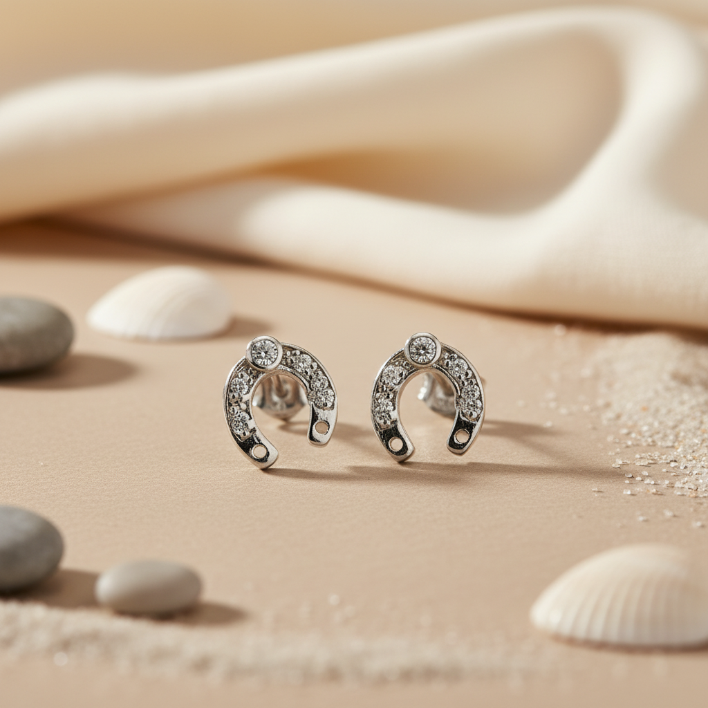 925 Silver Horseshoe Stud Earrings for Women | Gift