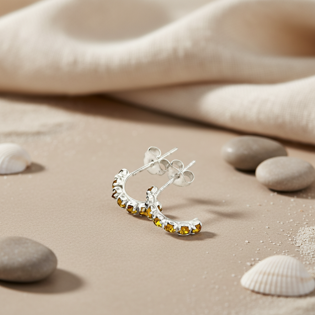 925 Silver Citrine Hoop Earrings for Women | Gemstone Jewelry