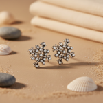Load image into Gallery viewer, Silver Diamond Cluster Stud Earrings for Women | Floral Design
