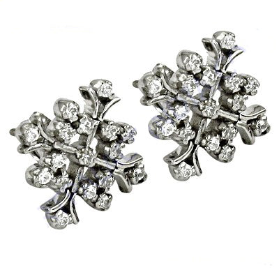 Silver Diamond Cluster Stud Earrings for Women | Floral Design