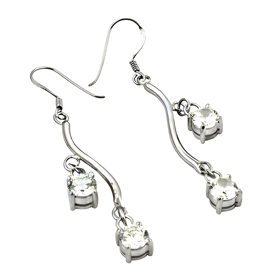 Ravishing Cubic Zirconia Gemstone Silver Long Hook Earrings Nice Cz Earrings Exceptional Cz Earrings