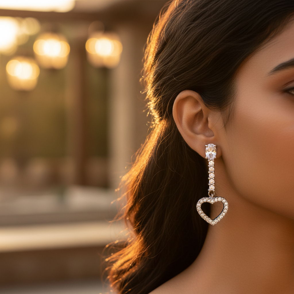 925 Silver Heart Drop Earrings | Cubic Zirconia Earrings for Women