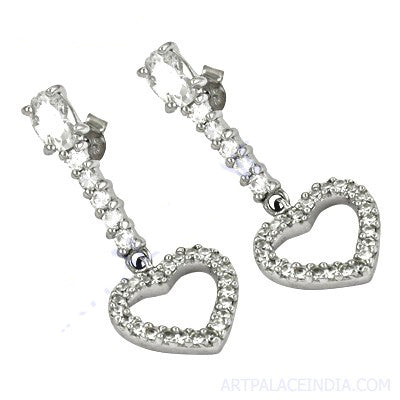 925 silver heart drop earrings | cubic zirconia earrings for women