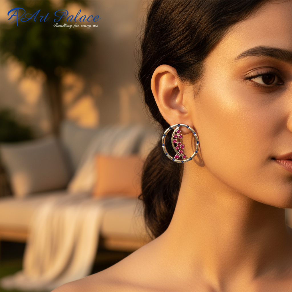 Silver ruby sapphire stud earrings for women | dainty jewelry