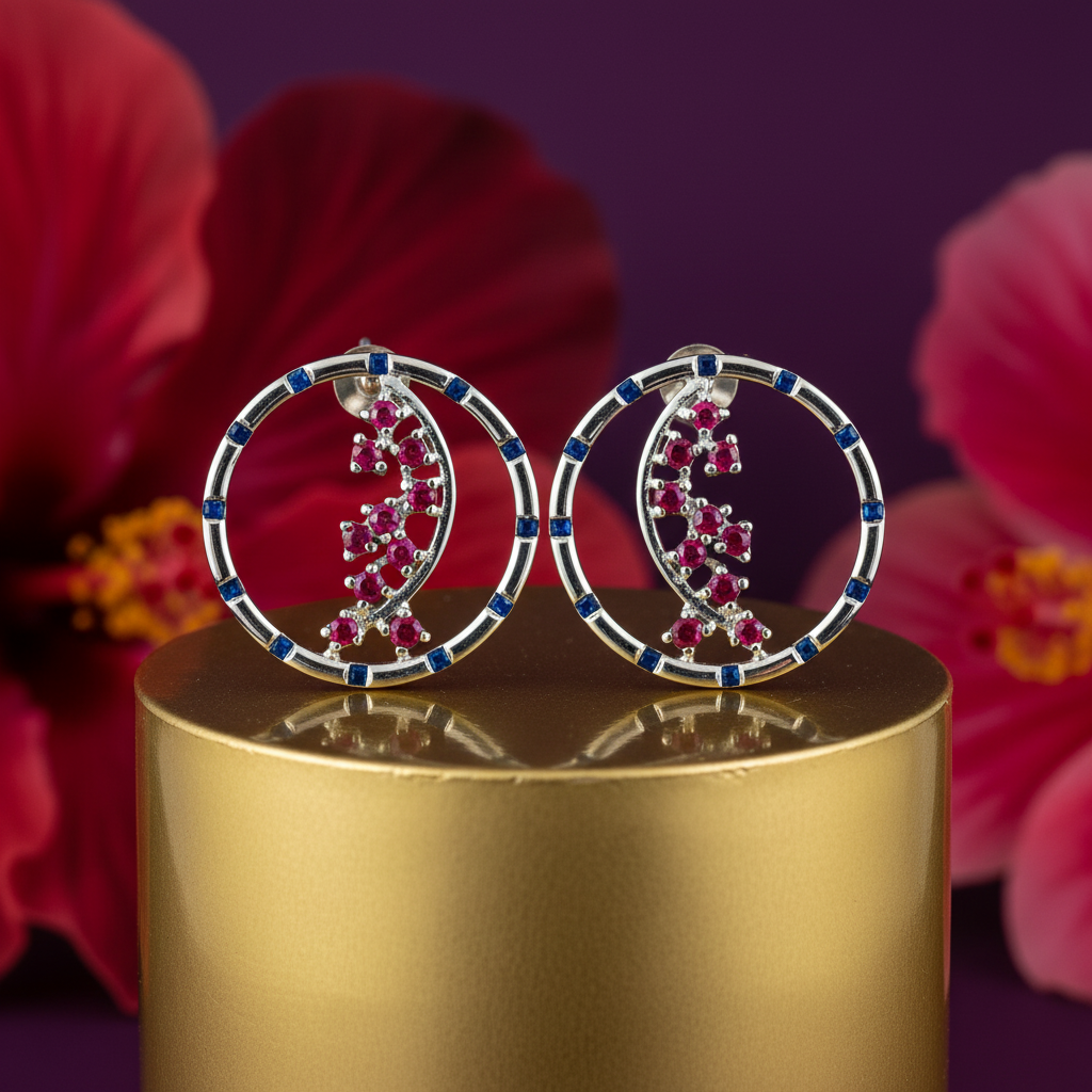 Silver Ruby Sapphire Stud Earrings for Women | Dainty Jewelry