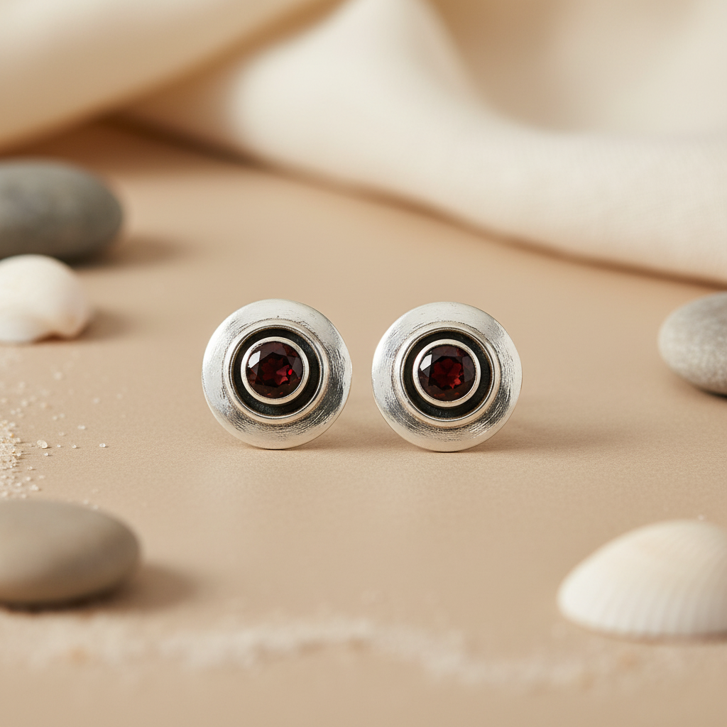 925 Silver Garnet Stud Earrings for Women | Gemstone Jewelry