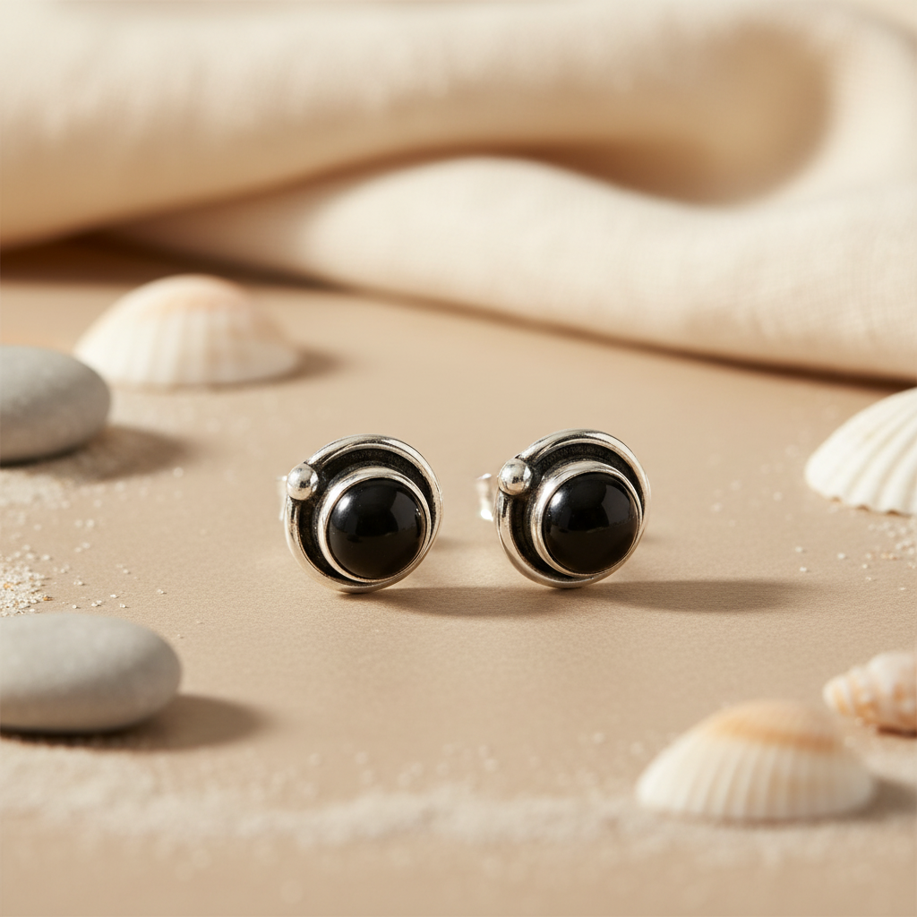 925 Silver Black Onyx Stud Earrings for Women | Gemstone Jewelry