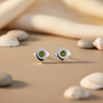 Load image into Gallery viewer, Silver Peridot Stud Earrings for Women | Square Jewelry
