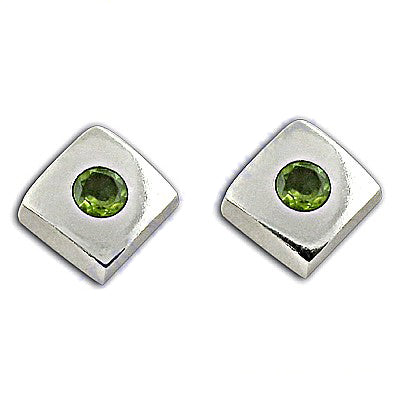 Silver Peridot Stud Earrings for Women | Square Jewelry