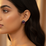 Load image into Gallery viewer, Silver Garnet Stud Earrings | Round Gemstone Earrings for Women
