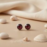 Load image into Gallery viewer, Silver Garnet Stud Earrings | Round Gemstone Earrings for Women
