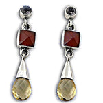将图像加载到图库查看器中， 925 Silver Citrine &amp; Carnelian Drop Earrings for Women
