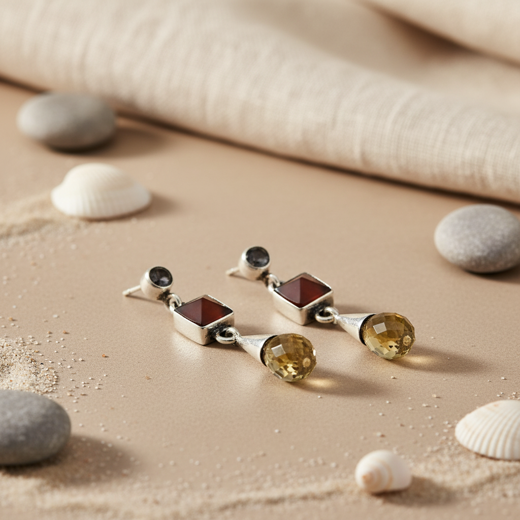 925 Silver Citrine & Carnelian Drop Earrings for Women
