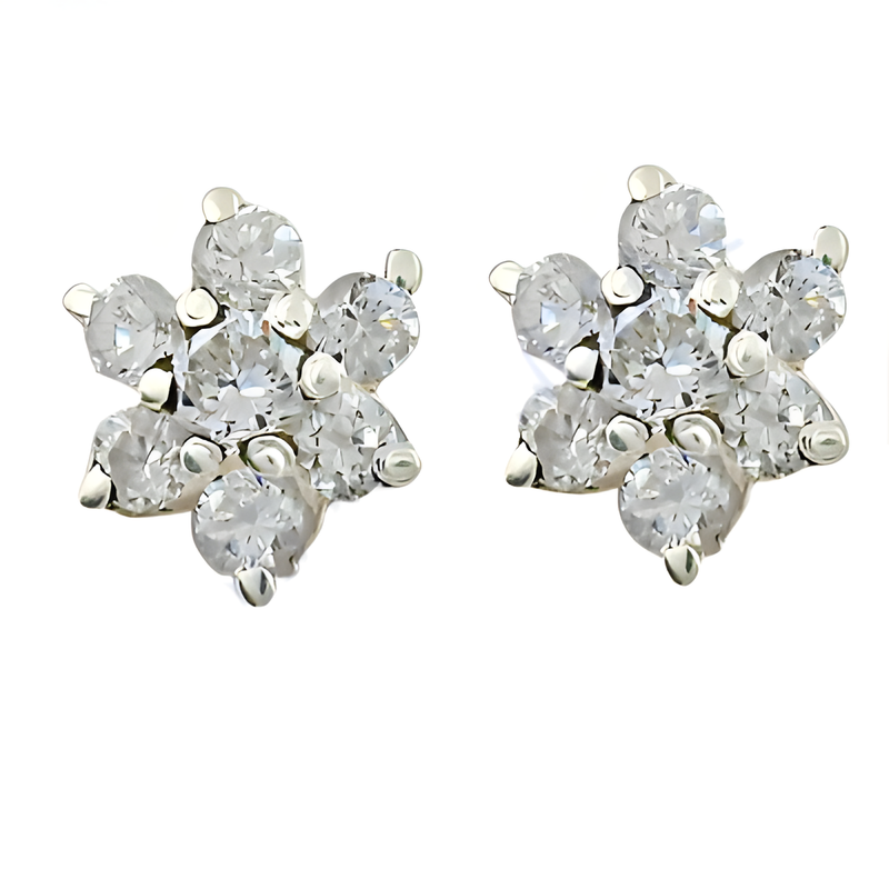 Flower Style Cubic Zirconia Silver Gemstone Earrings Jewelry