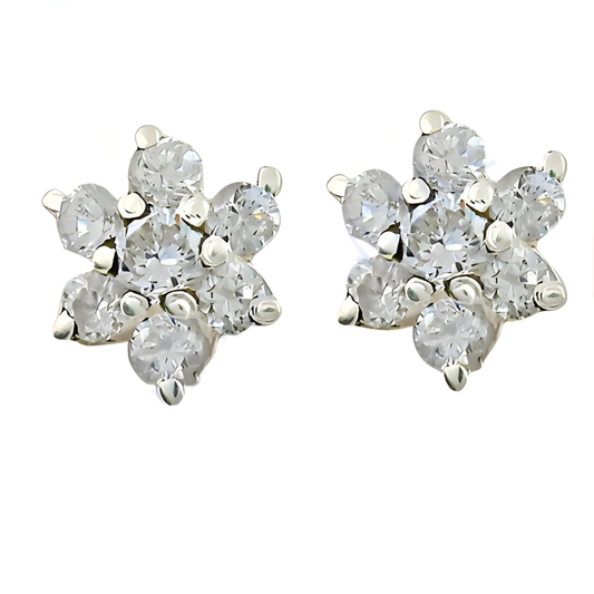 Flower Style Cubic Zirconia Silver Gemstone Earrings Jewelry