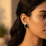 Load image into Gallery viewer, Silver Stud Earrings with Black Onyx Stone | Women&#39;s Jewelry
