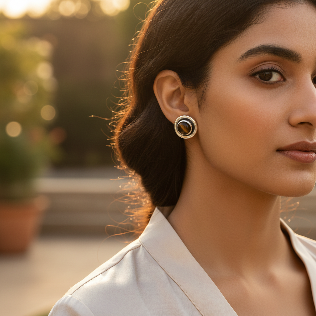 925纯银虎眼石耳钉 | 女士宝石首饰